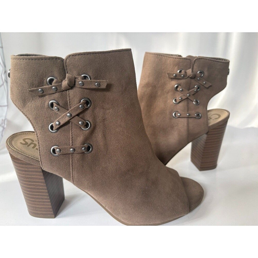 Circus by Sam Edelman Women’s 7.5 Taupe Peep Toe Booties Block Heel NEW